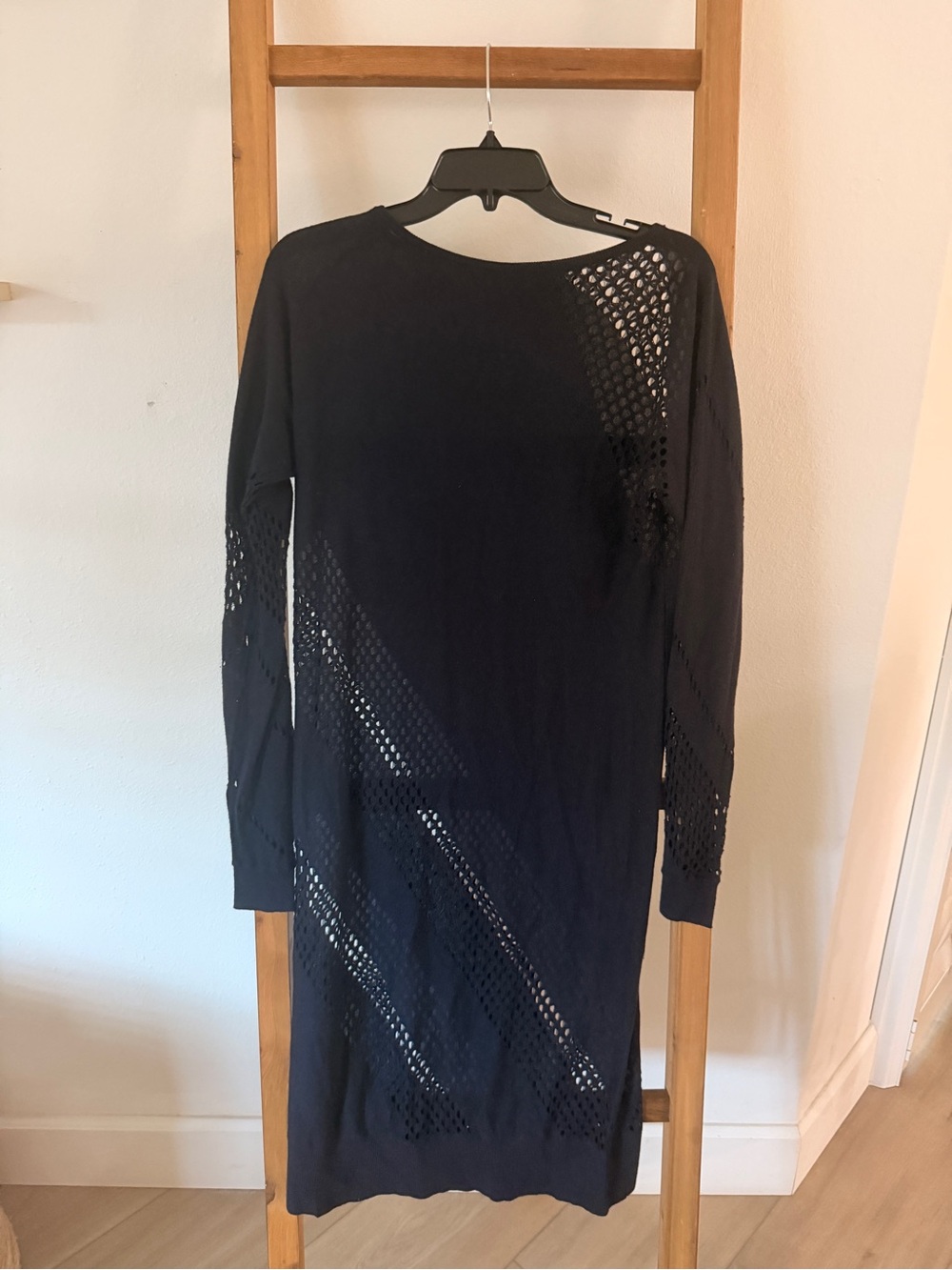 W by Worth Black Long Sleeve Knit Dress with Openwork Panels